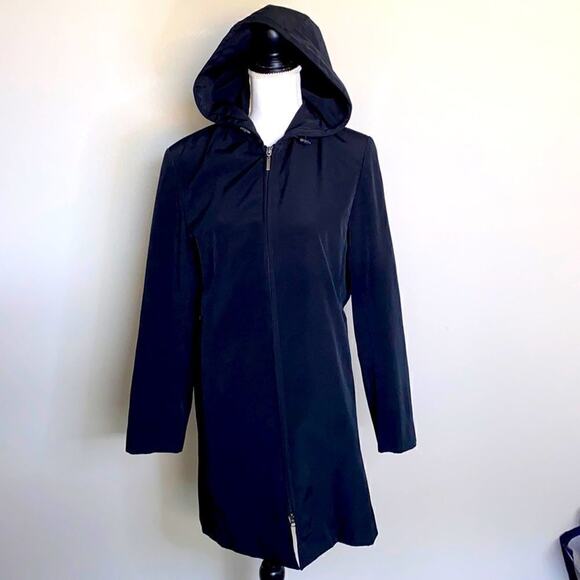 Ann Klein Jacket Raincoat Black S Hooded and Lined Midweight - Picture 1 of 10